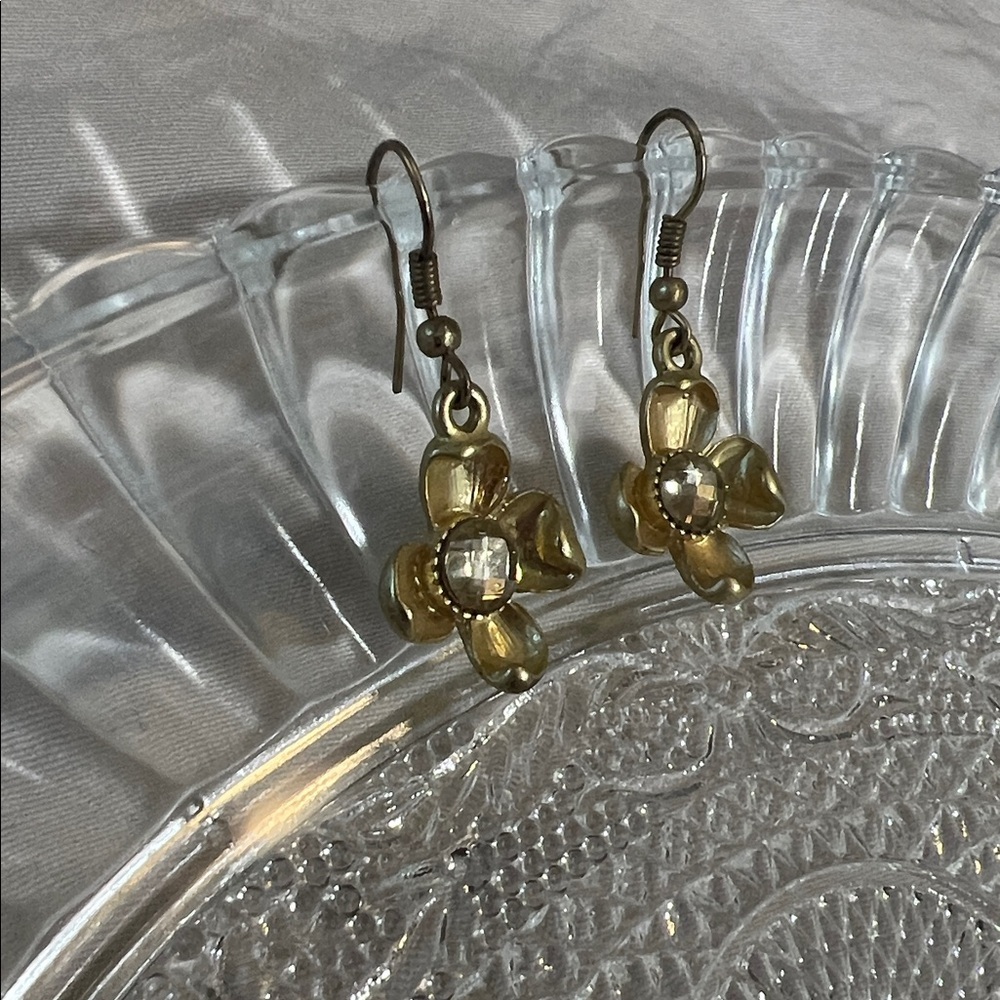 Gold Flower Drop Earrings - Picture 2 of 3